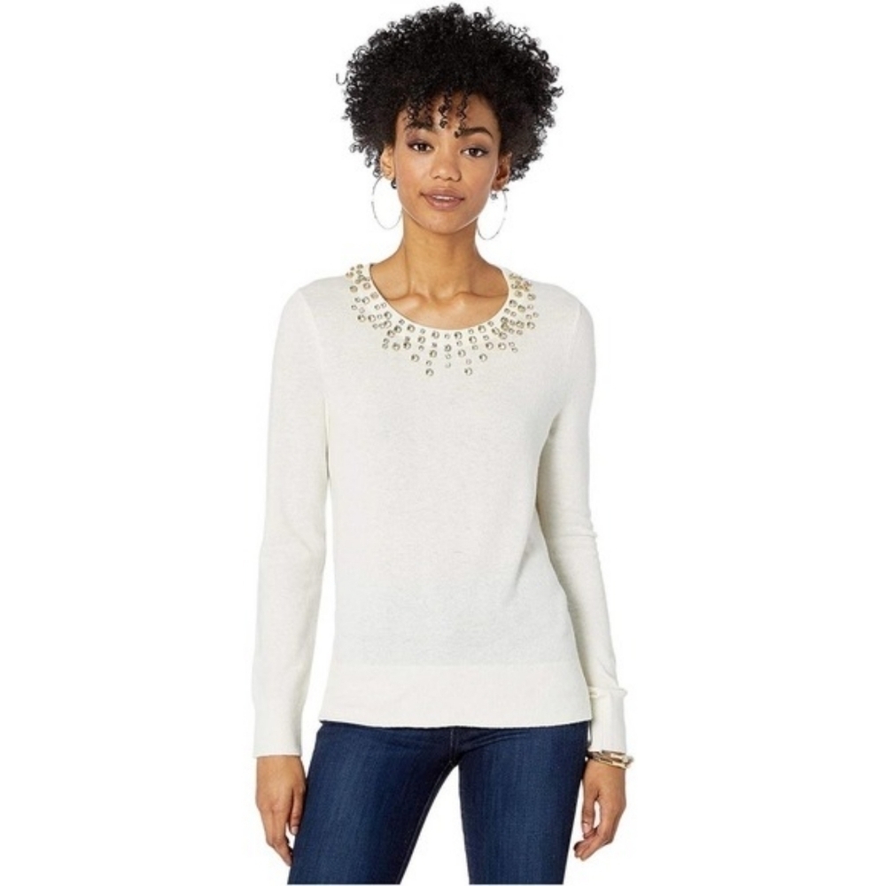 🆕 Lilly Pulitzer Odetta Merino Wool Blend Sweater in Coconut Size Medium